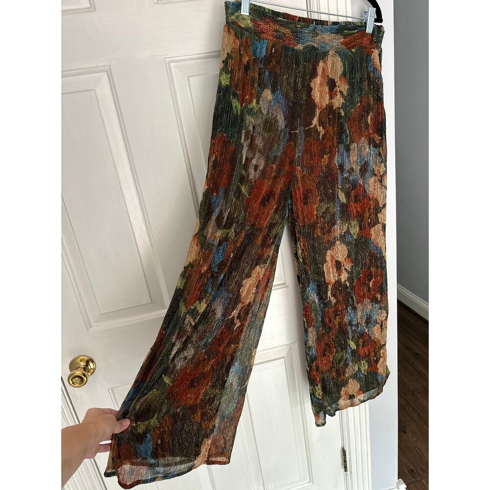 NWOT 12th Tribe Kaia Metallic Floral Print Flowy Earth Tones Pants Sz L READ - Picture 4 of 11